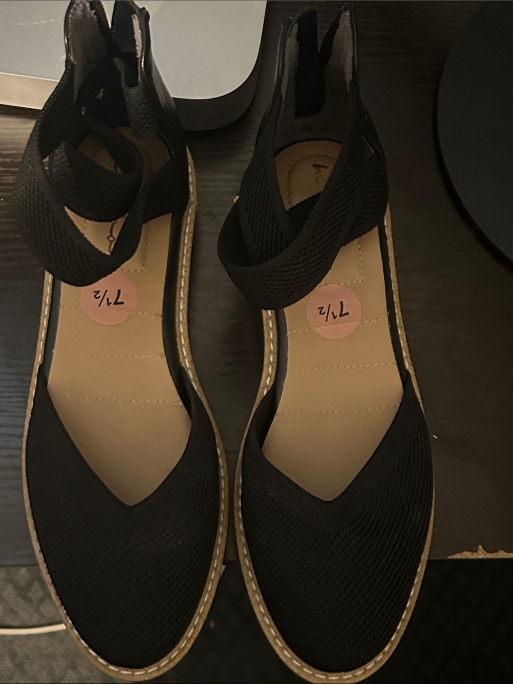 me too Black Knit Espadrille Flats with Ankle Wrap